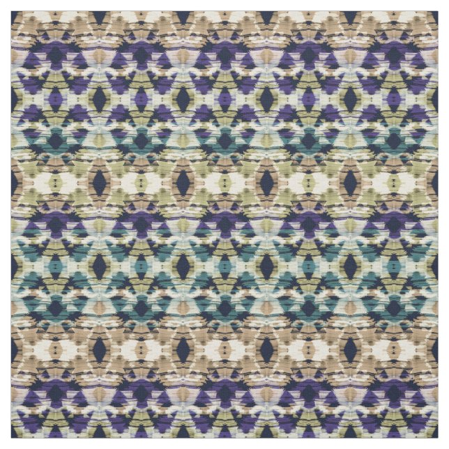 Tissu Bleu ethnique, ikat beige  (Échantillon)