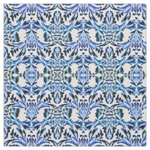 Tissu Bleu feuille fileté