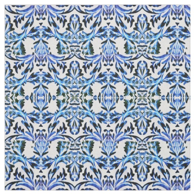 Tissu Bleu feuille fileté (Échantillon)