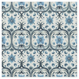 Tissu Bleu Floral Art Nouveau