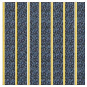 Tissu Bleu floral-or/blanc rayé - noir/couleur choisie