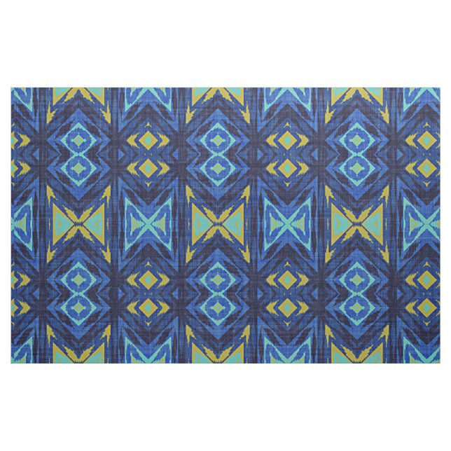 Tissu Bleu foncé Aqua Turquoise Vert Jaune Aspect ethniq (Fat Quarter)