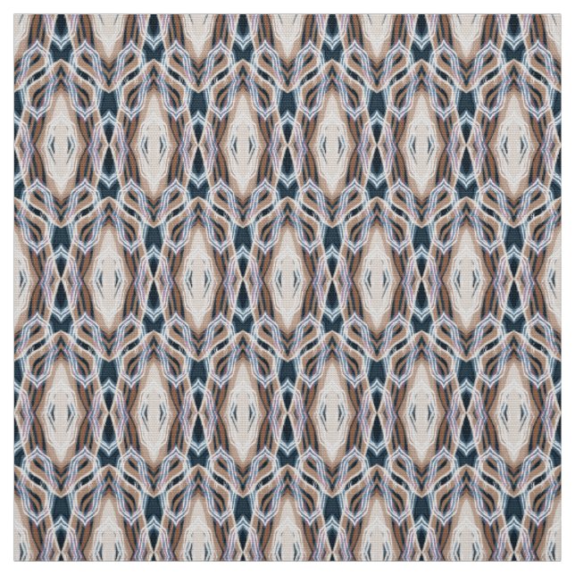 Tissu bleu foncé beige art déco géométrique (Échantillon)