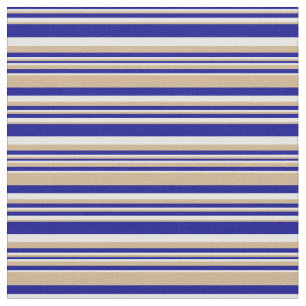 Tissu Bleu foncé, Tan & Motif de lignes de crème de ment