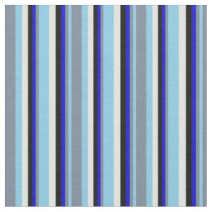 Tissu Bleu, gris ardoise légère, Bleu, Noir & Cyan clair