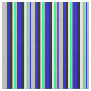 Tissu Bleu, gris, vert, crème à la menthe et noir