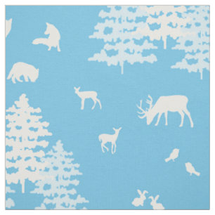 Tissu Bleu Hiver Bois Animaux Renard Cerf Ours renard