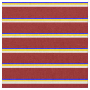 Tissu Bleu, Jaune, Beige et Rouge foncé Motif