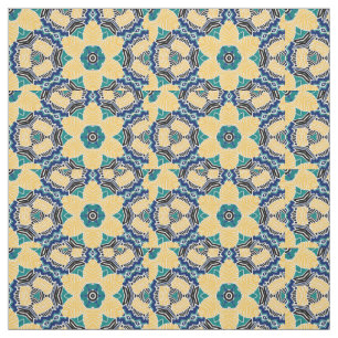 Tissu Bleu, jaune, noir forme de fleur