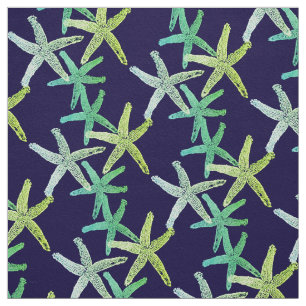 Tissu bleu jaune vert turquoise d'étoiles de mer