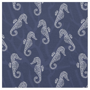 Tissu Bleu marine côtier d'hippocampe de récif coralie
