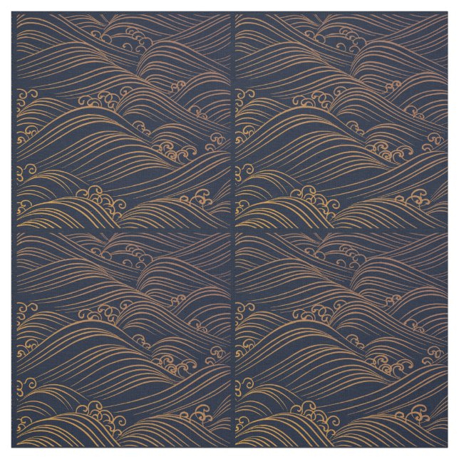 Tissu Bleu marine japonais de motif de vagues et brun (Échantillon)