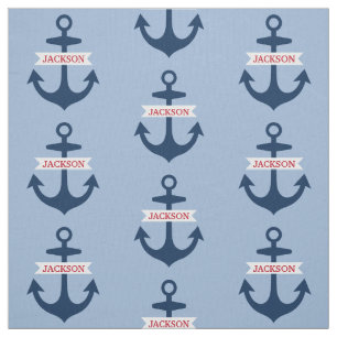 Tissu Bleu marine nautique nom personnalisé ancres de ba