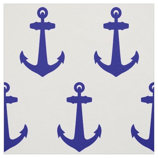 Tissu Bleu Marine Sur Blanc Décor Côtier Ancre (Échantillon)
