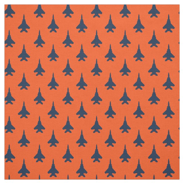Tissu Bleu marine sur Orange Eagle Fighter Jet Motif (Échantillon)