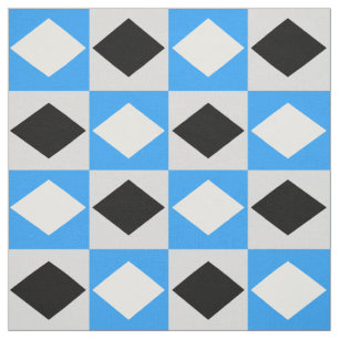Tissu Bleu noir blanc géométrique Rhombus Diamant