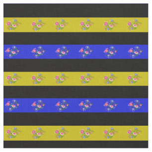 Tissu Bleu noir et royal, rayure folklorique de fleur