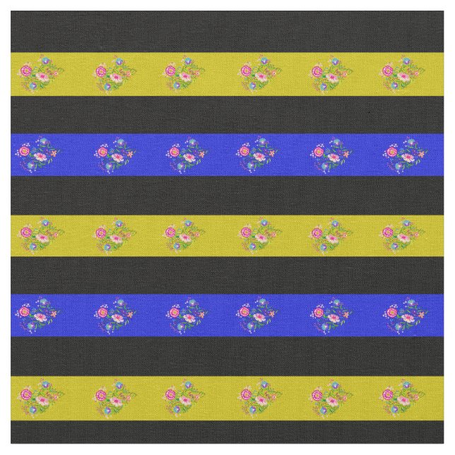Tissu Bleu noir et royal, rayure folklorique de fleur (Fermer)