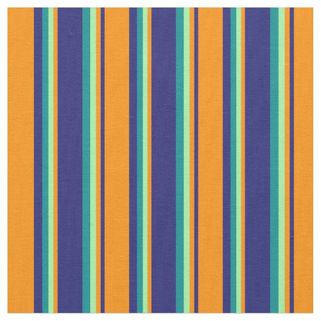 Tissu Bleu nuit, orange foncé, vert et cyan foncé (Fermer)