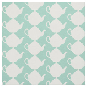 Tissu Bleu oeuf de canard vert et blanc Teapots Motif de