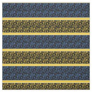 Tissu Bleu/or floral-or/blanc rayé - noir
