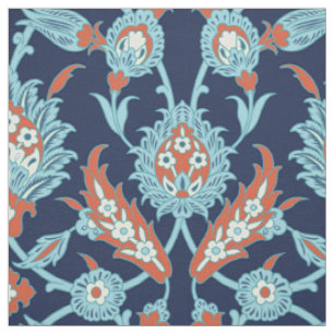 Tissu Bleu Orange Blanc Turc Oriental Floral