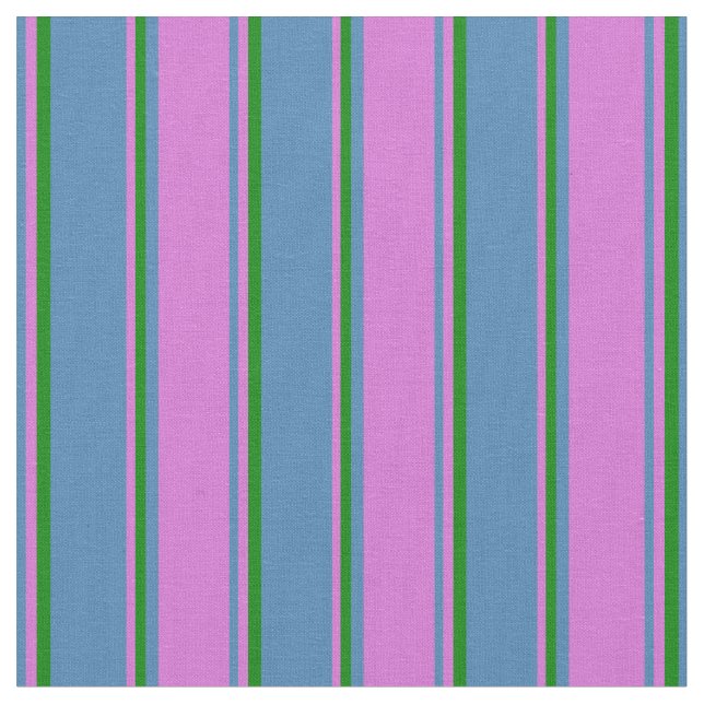 Tissu Bleu, orchidée et Motif vert de bandes (Fermer)