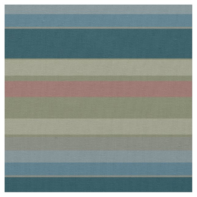Tissu Bleu poussiéreux, sarcelle, beige, corail, rayures (Fermer)