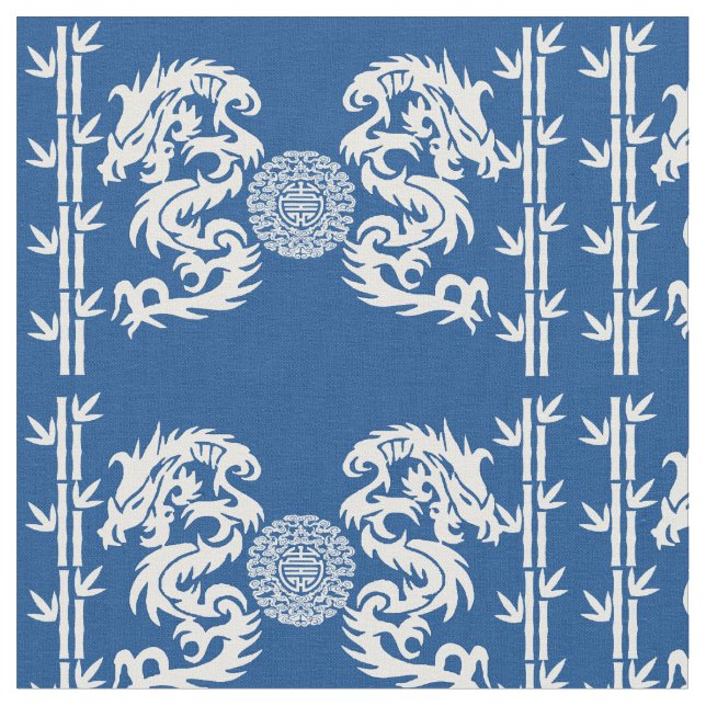 Tissu Bleu profond avec les dragons et le bambou (Fermer)