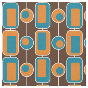 Tissu Bleu rétro, orange et Brown