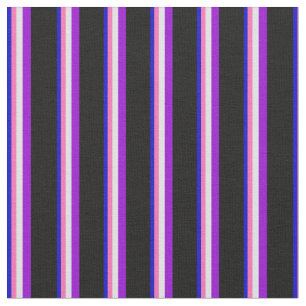 Tissu Bleu, rose chaud, lavande, violet foncé et noir