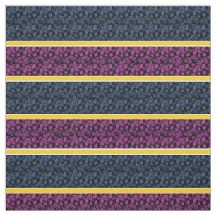 Tissu Bleu/rose floral-or/blanc rayé - noir