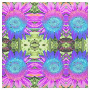 Tissu Bleu rose rétro tournesol funky photo