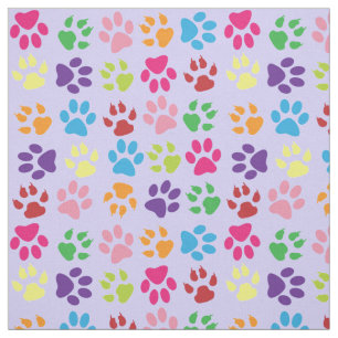 Tissu Bleu rose violet vert orange chien pattes chats ch