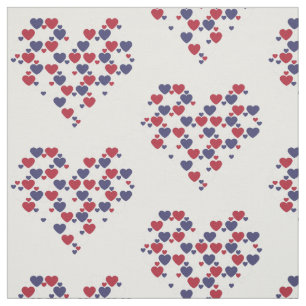 Tissu Bleu rouge blanc blanc Motif de coeur