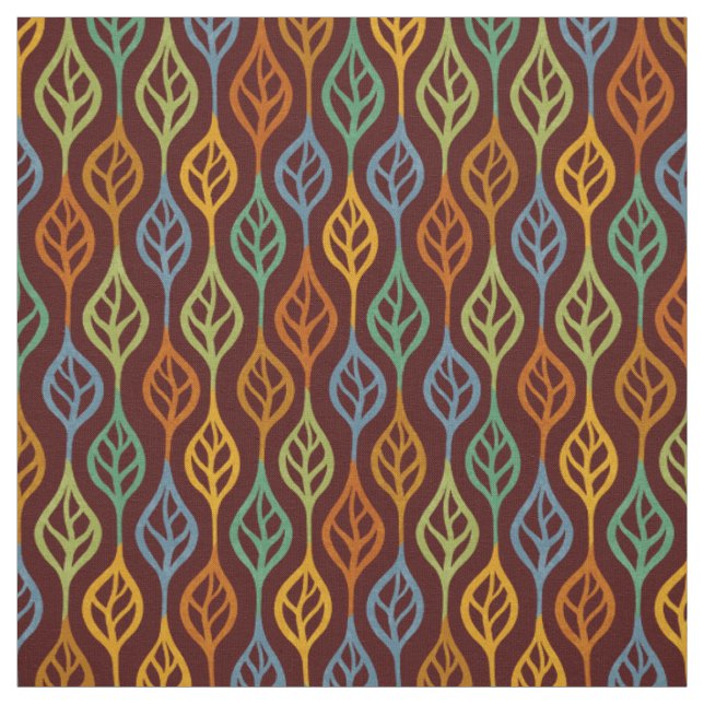 Tissu Bleu rouge orange vert Turquoise automne Feuilles  (Échantillon)
