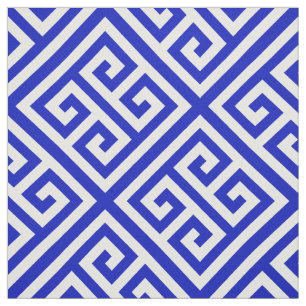 Tissu Bleu royal, motif principal grec blanc #1 de Med