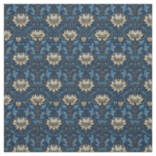 Tissu Bleu Rustique Art Nouveau Gras Floral Doré Vintage