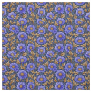 Tissu Bleu Rustique Violet Art Nouveau Vintage Or Floral