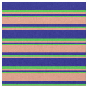 Tissu Bleu, Saumon foncé et Motif rayé vert citron
