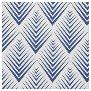 Tissu Bleu sur blanc Motif Fleurs Art Déco