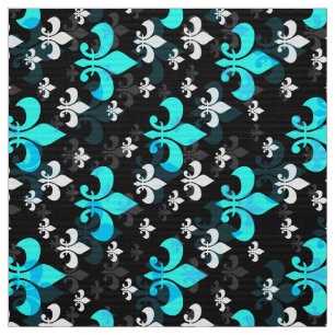 Tissu Bleu sur Fleur de Lis noir