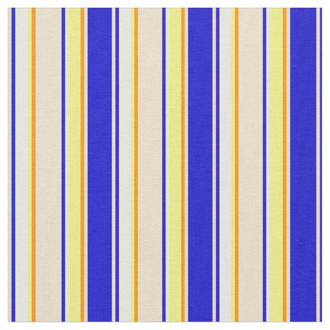 Tissu Bleu, Tan, Orange foncé, Jaune & Blanc Motif (Fermer)