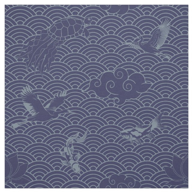 Tissu Bleu traditionnel japonais Vague Seigaiha Motif (Échantillon)