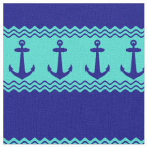 Tissu Bleu Turquoise Ancre marine Frappes côtières