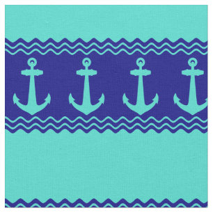 Tissu Bleu Turquoise Bleu Ancre Nautique Bandes Côtières