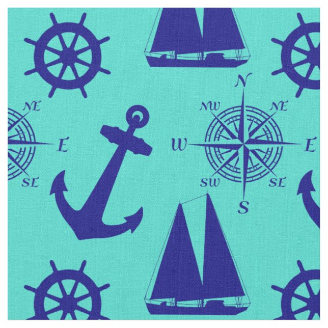 Tissu Bleu Turquoise Bleu Nautique Bateau Côtier (Fermer)