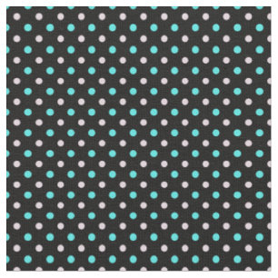 Tissu bleu turquoise et pois roses sur fond noir