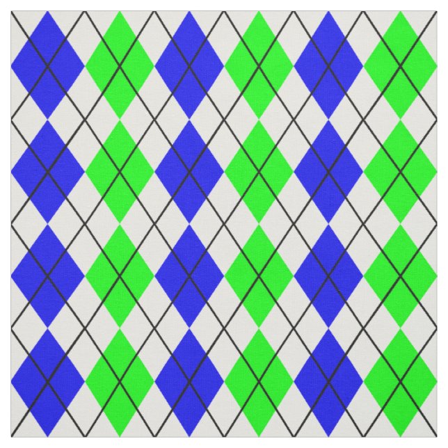 Tissu Bleu Vert Blanc Dessin de diamant en Argyle  (Échantillon)