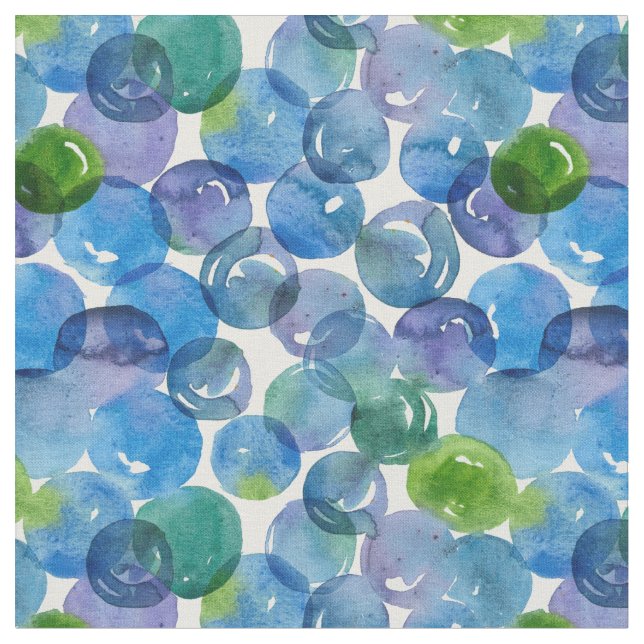 Tissu Bleu Vert pourpre Cercles Points Bulles Aquarelle (Fermer)